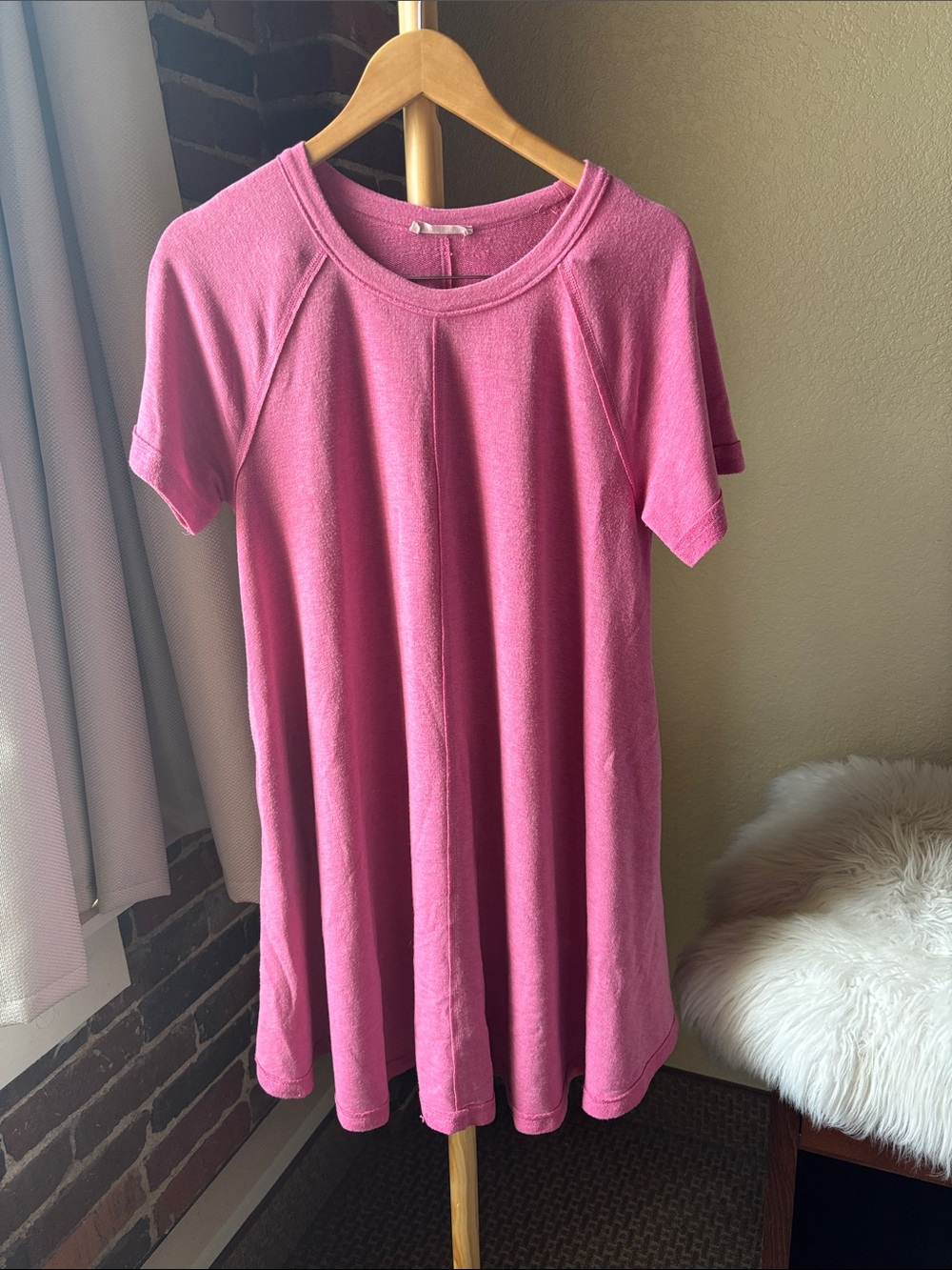 Ces Femme Bubblegum Pink Short-Sleeve Mini Swing Dress Size L
